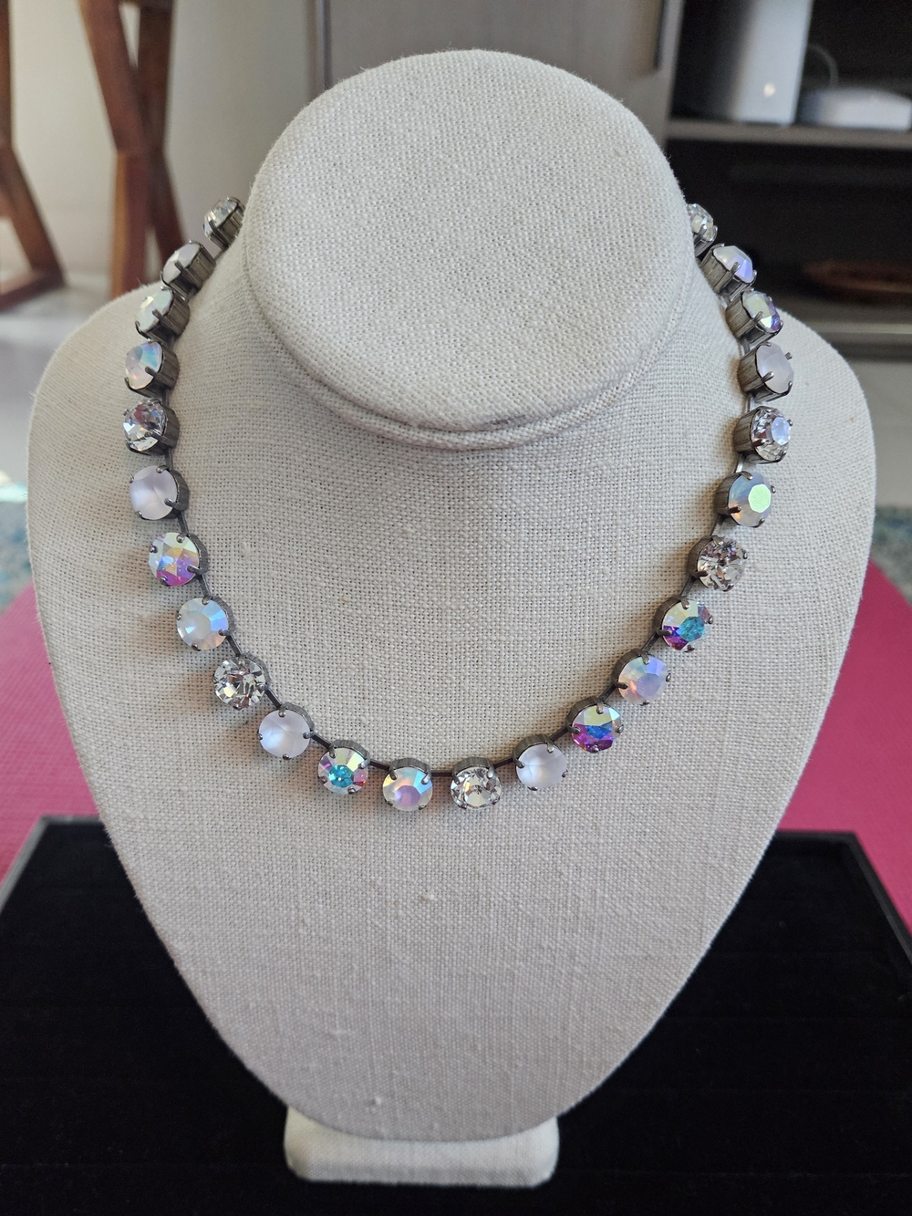 Sabika Crystal Choker - Iridescent Aurora Borealis, Clear and White Sparkles